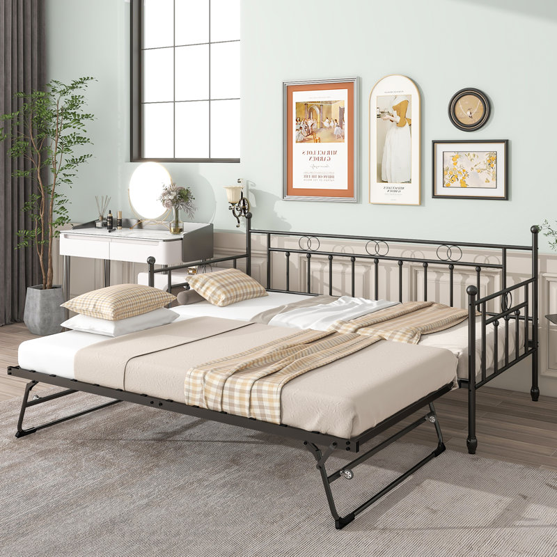 August Grove Aleksejus Twin Metal Day Bed with Pop Up Trundle Bed Twin